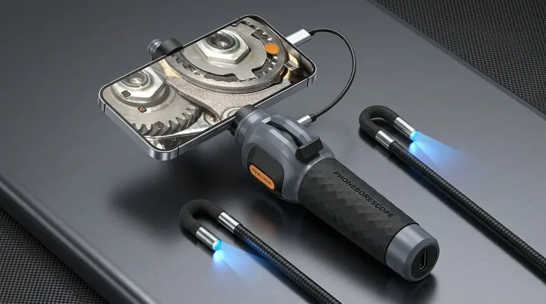 PHONEBORESCOPE smartphone endoscope in use
